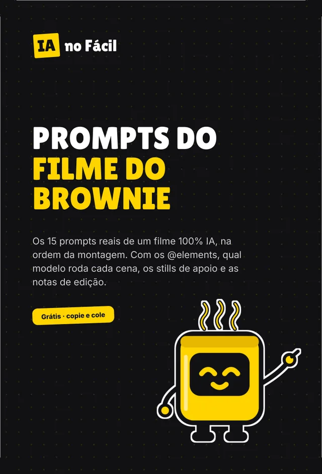Capa do PDF Prompts do filme do brownie, com o mascote Cafezinho apontando