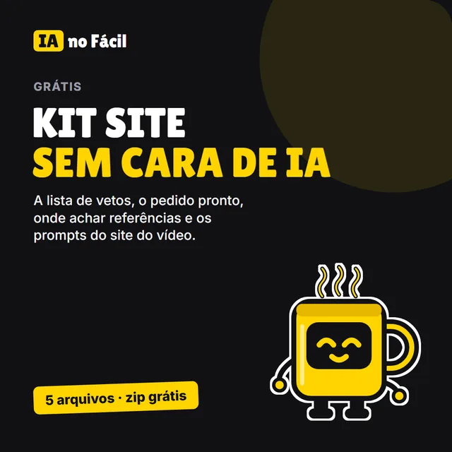 Capa do Kit Site sem Cara de IA, grátis, com o mascote Cafezinho feliz